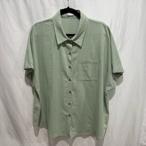 ht Short Sleeve Button Front Shirt Women XXXL Sage‎ Cotton Coastal Lightweight